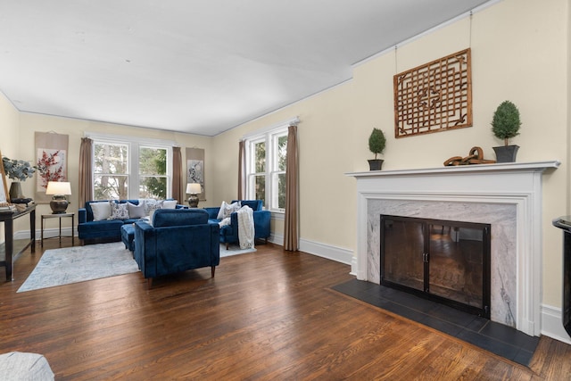 living room with dark wood-type flooring