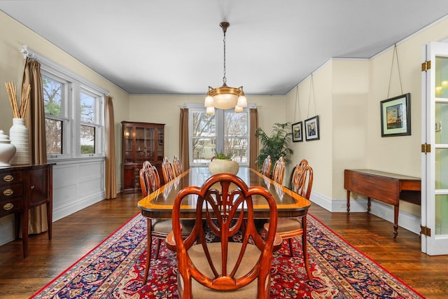 dining space featuring plenty of natural light and dark hardwood / wood-style floors