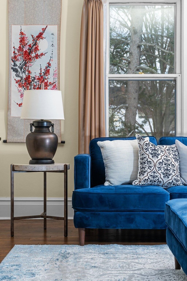 sitting room with wood-type flooring