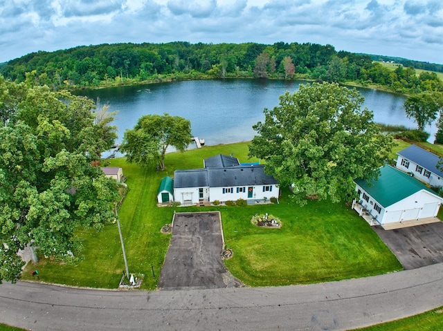 aerial view with a water view