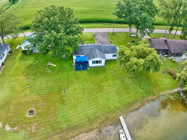 aerial view with a water view and a rural view