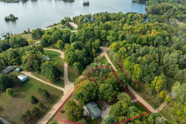 aerial view featuring a water view