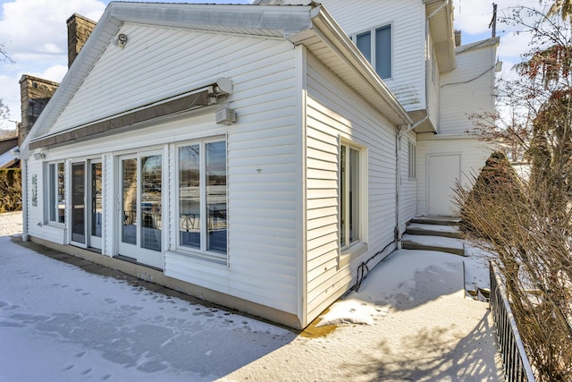 view of snow covered exterior