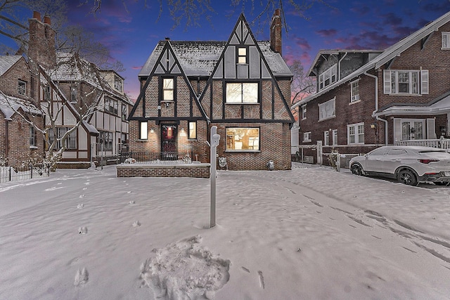 view of snow covered property