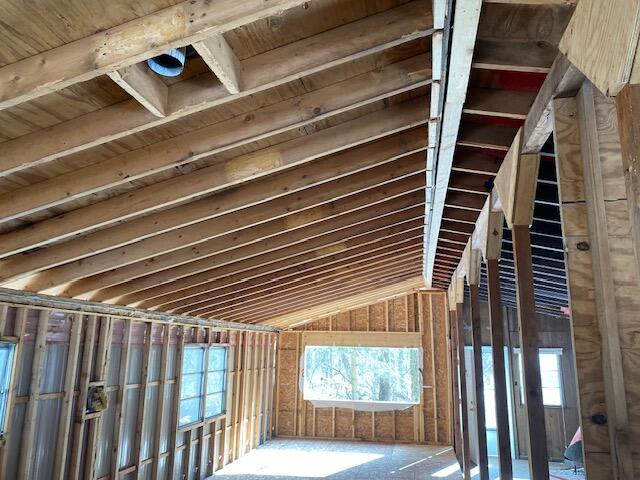 miscellaneous room featuring lofted ceiling