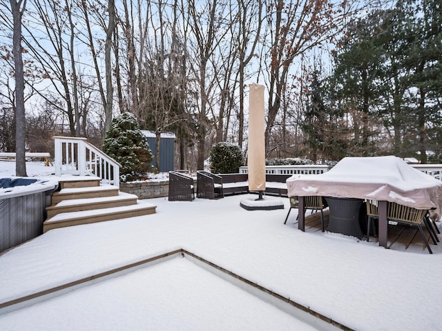 view of snow covered patio