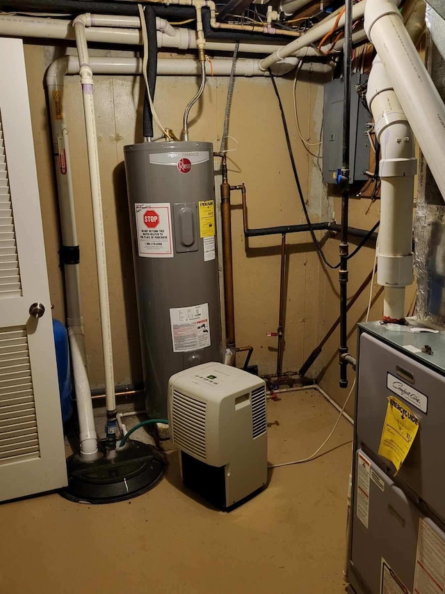 utility room with electric water heater