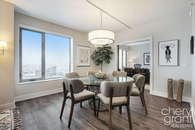 dining space featuring dark hardwood / wood-style flooring