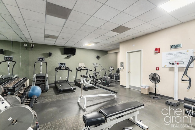 gym with a drop ceiling