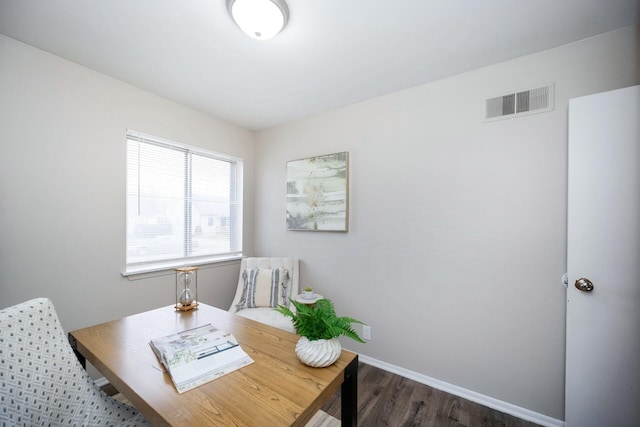 office area with dark hardwood / wood-style floors