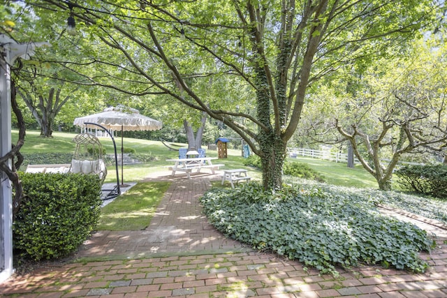 view of yard with a gazebo and a patio