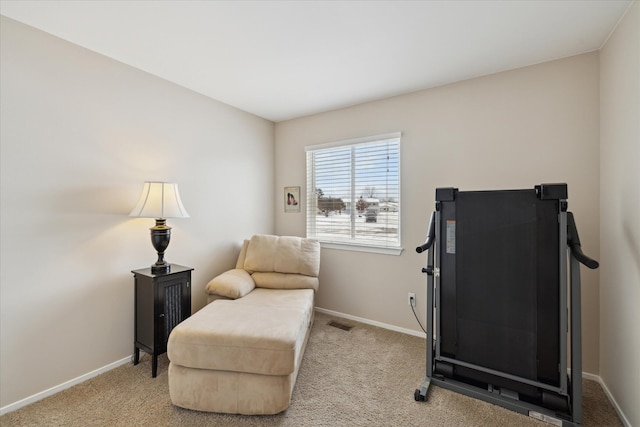 living area with light carpet