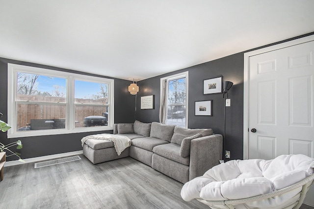 living room featuring light wood-type flooring