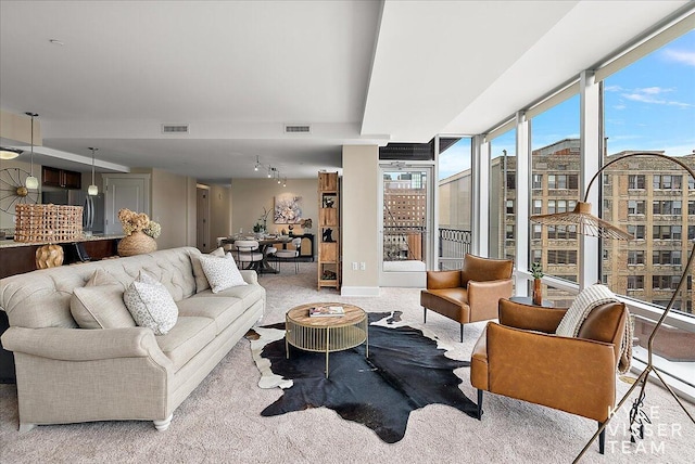 living room with light carpet