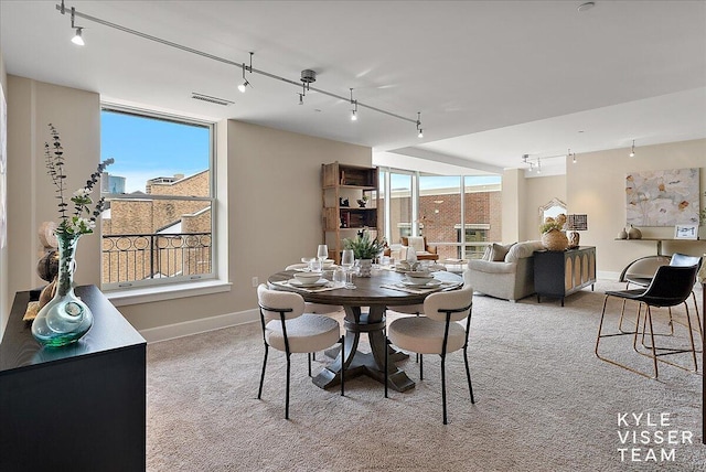 carpeted dining area with a healthy amount of sunlight