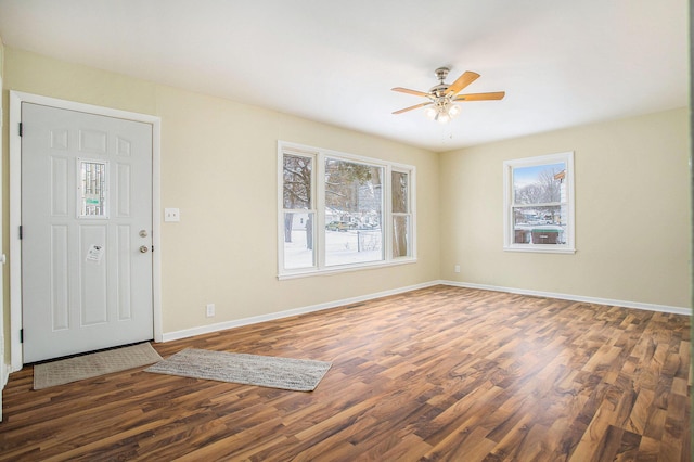 entryway featuring dark hardwood / wood-style flooring and ceiling fan