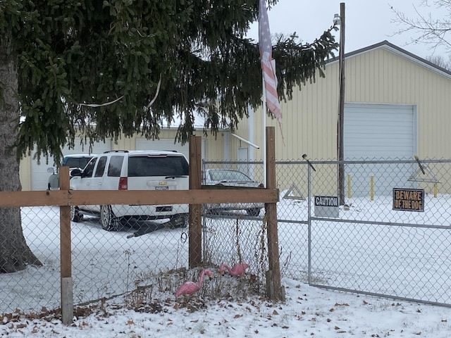 view of snow covered property