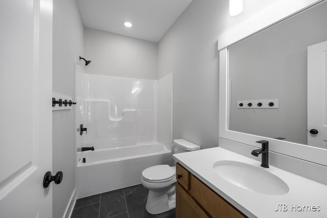 full bathroom featuring vanity, toilet, and shower / bathing tub combination