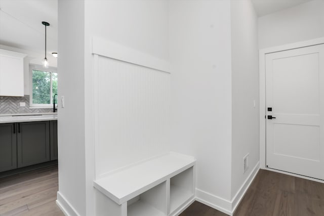 mudroom featuring wood-type flooring