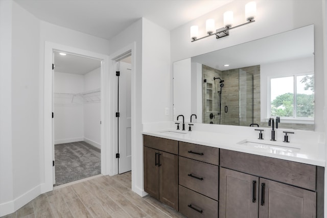 bathroom with vanity and an enclosed shower