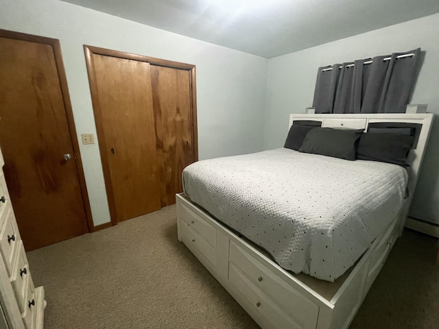 bedroom with light carpet