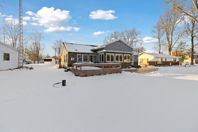 view of snow covered property