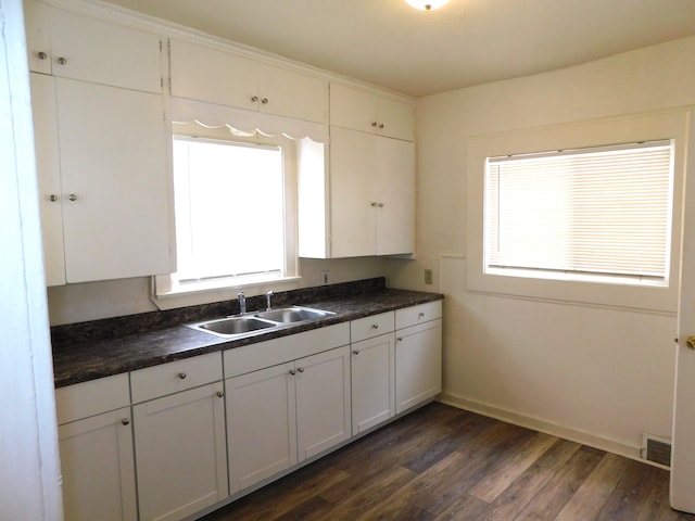 kitchen featuring white cabinets, dark wood-type flooring, a wealth of natural light, and sink