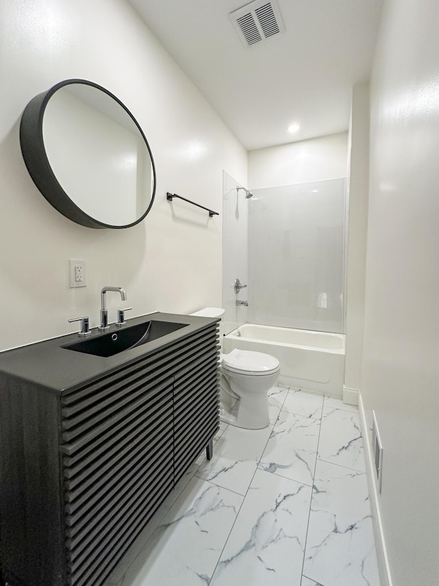 full bathroom featuring toilet, shower / bathtub combination, and vanity