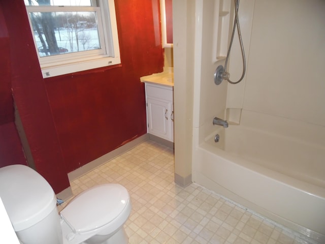 full bathroom featuring  shower combination, vanity, and toilet