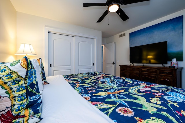 bedroom with a closet and ceiling fan