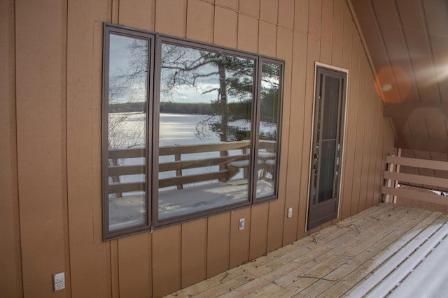 view of snow covered property entrance