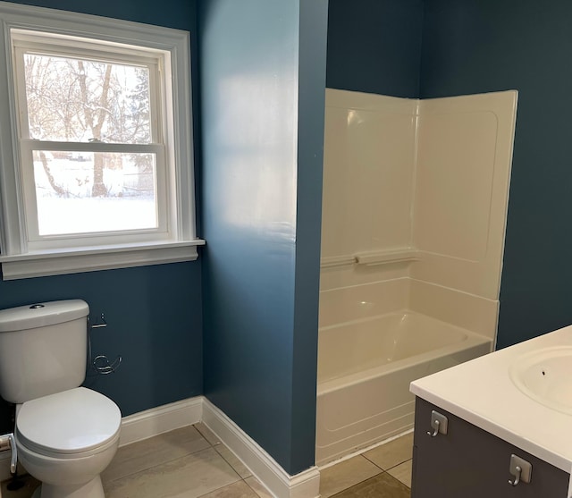 bathroom featuring toilet, tile patterned flooring, and vanity