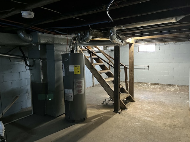 basement featuring water heater