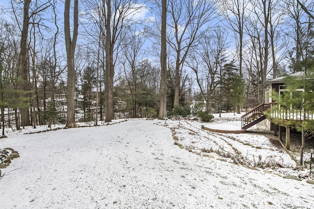 view of yard covered in snow