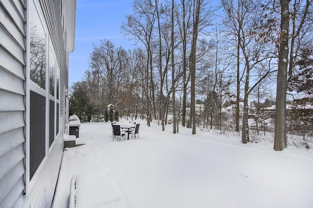 view of yard covered in snow