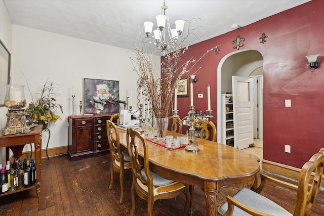 dining area with a chandelier and wood-type flooring