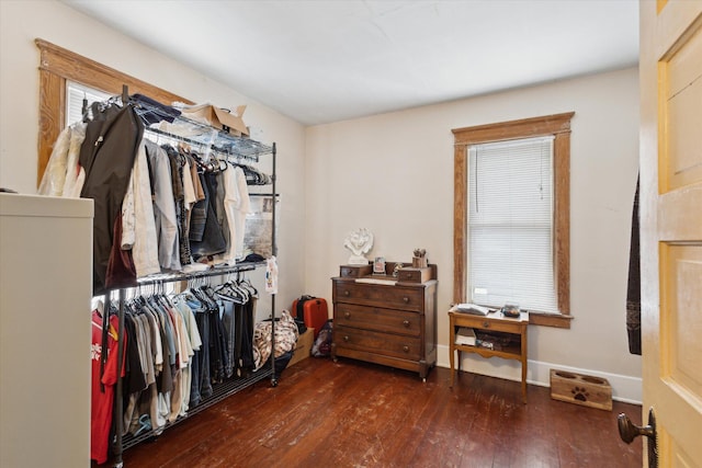 walk in closet featuring dark hardwood / wood-style floors