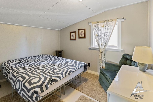 bedroom with lofted ceiling