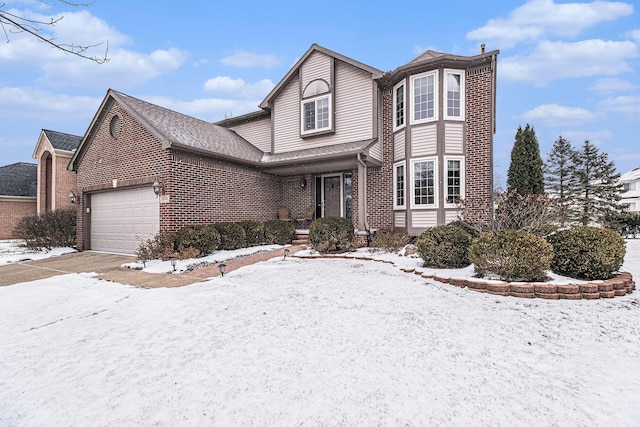 front facade with a garage