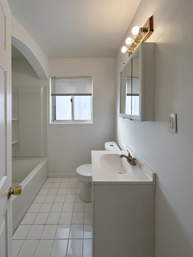 bathroom featuring toilet, vanity, and tile patterned flooring