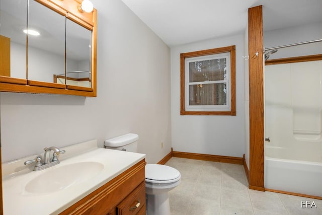 full bathroom with shower / bath combination, toilet, and vanity