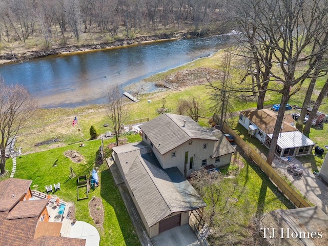 aerial view with a water view