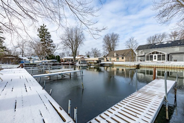 view of dock with a water view