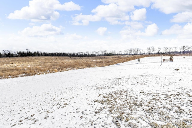 snowy yard with a rural view