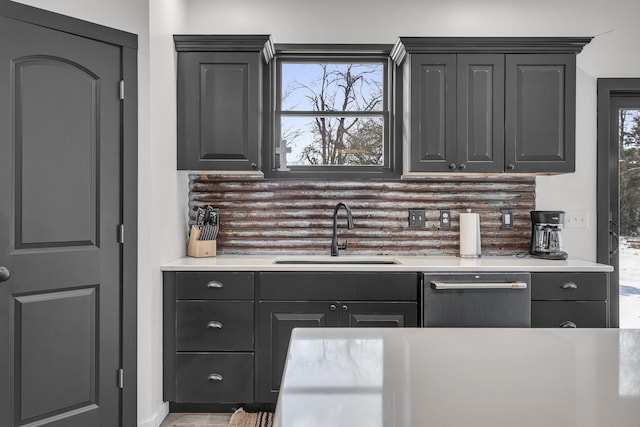 kitchen with a healthy amount of sunlight, sink, decorative backsplash, and dishwasher