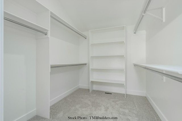 spacious closet featuring light carpet