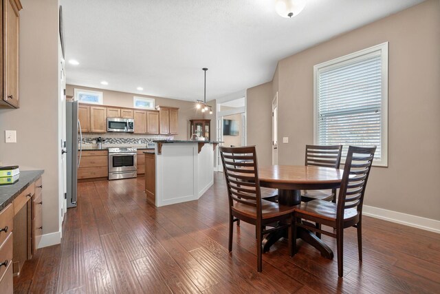 dining space featuring dark wood-type flooring