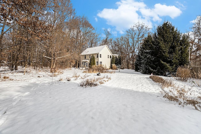 view of yard layered in snow