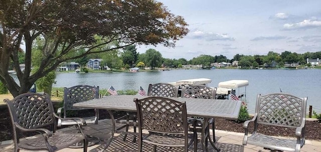 view of patio / terrace with a water view