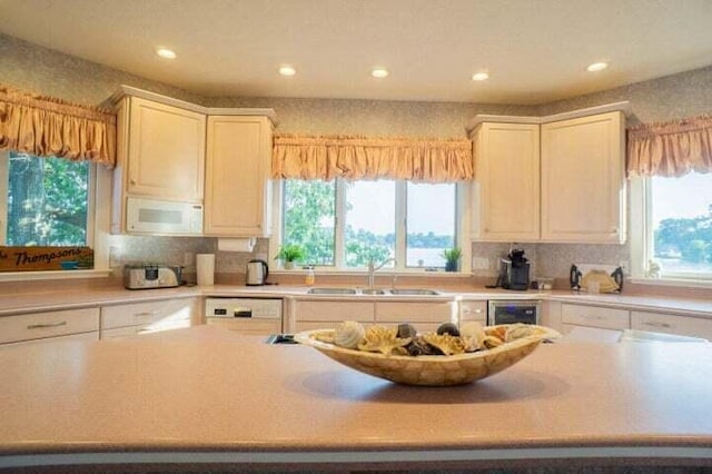 kitchen featuring sink, a healthy amount of sunlight, and white appliances